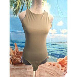 REORIA Green Sleeveless High Neck Racerback Cut Bodysuit Size M